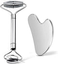 Gua Sha Facial Tools and Face Roller Set, Stainless Steel Facial Sculpting Eyes Roller Guasha for Face, Chin & Jawline Sculpting,Skin Care (Silver)