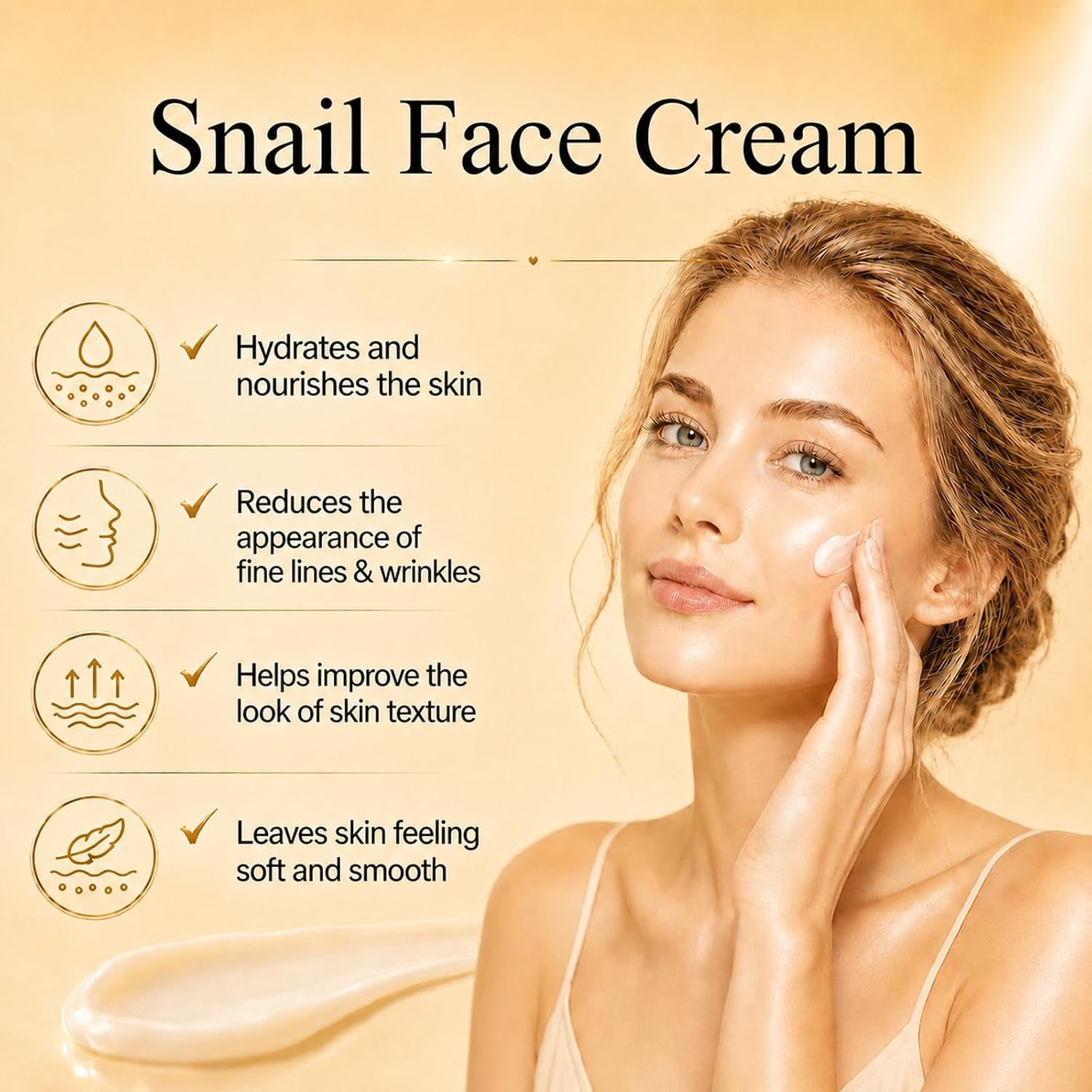Snail Face Cream, Snail Moisturizer with Snail Secretion Filtrate, Deeply Nourishing and Moisturizing Dry Skin, Leave Skin Soft and Smooth, Reduces the Appearance of Fine Lines