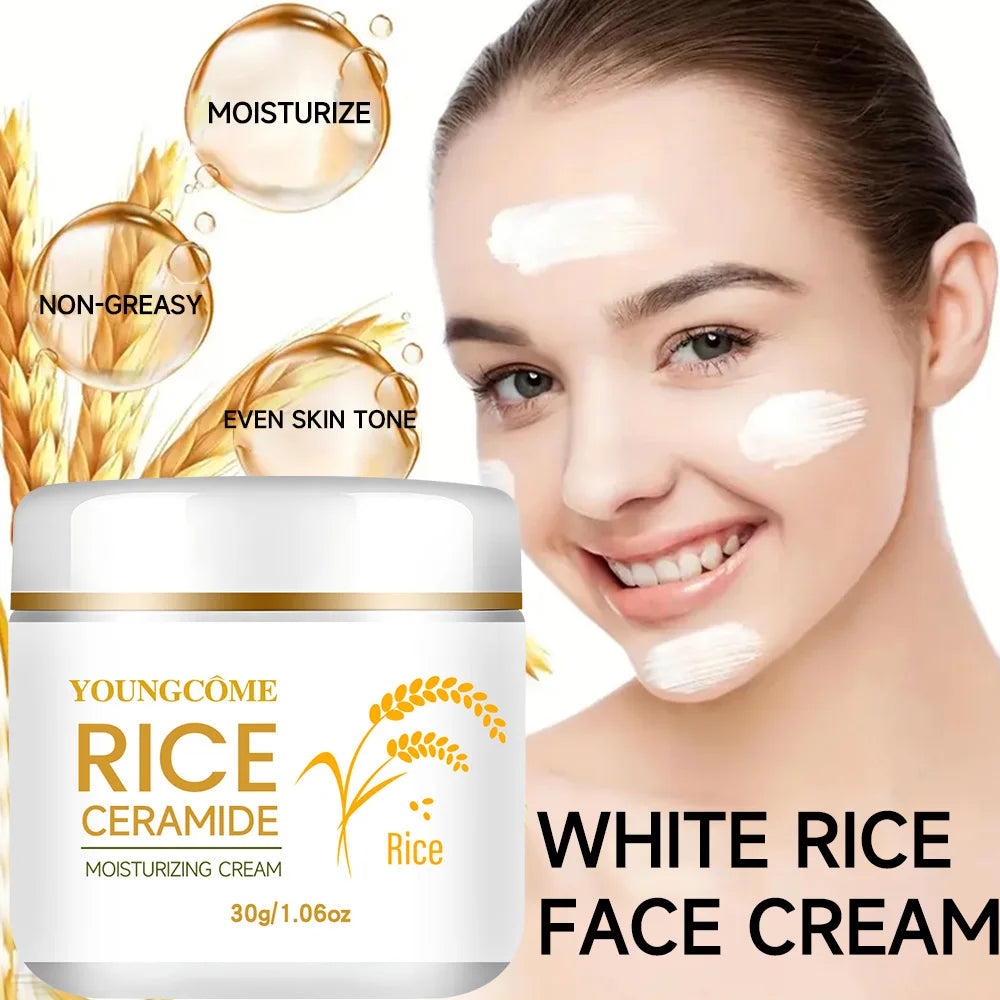30/60G Rice Cream for Face White Rice Essence Brightening Moisturizing Cream Lightweight Moisturizer Face Cream Smooth Lines