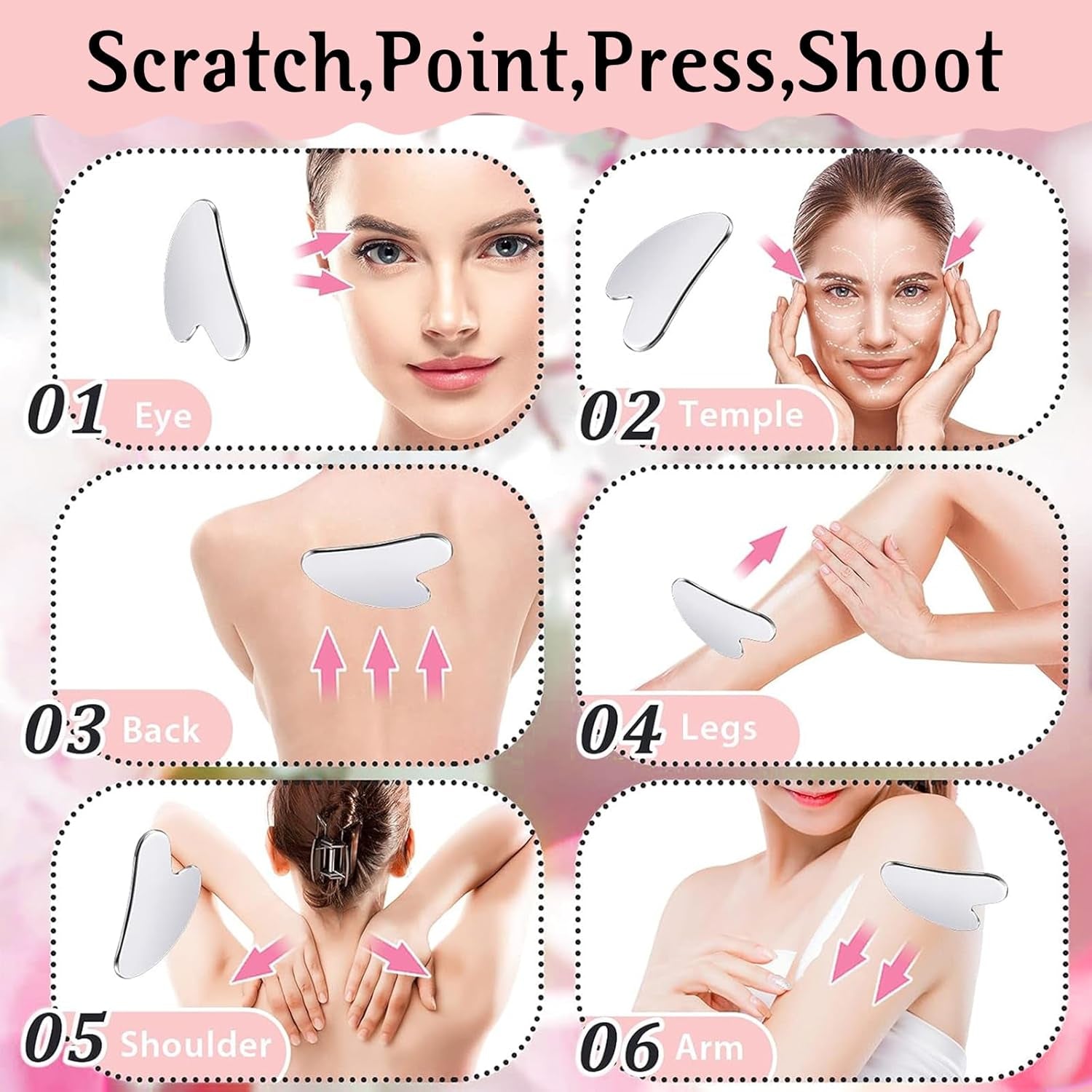 Gua Sha Facial Tools and Face Roller Set, Stainless Steel Facial Sculpting Eyes Roller Guasha for Face, Chin & Jawline Sculpting,Skin Care (Silver)