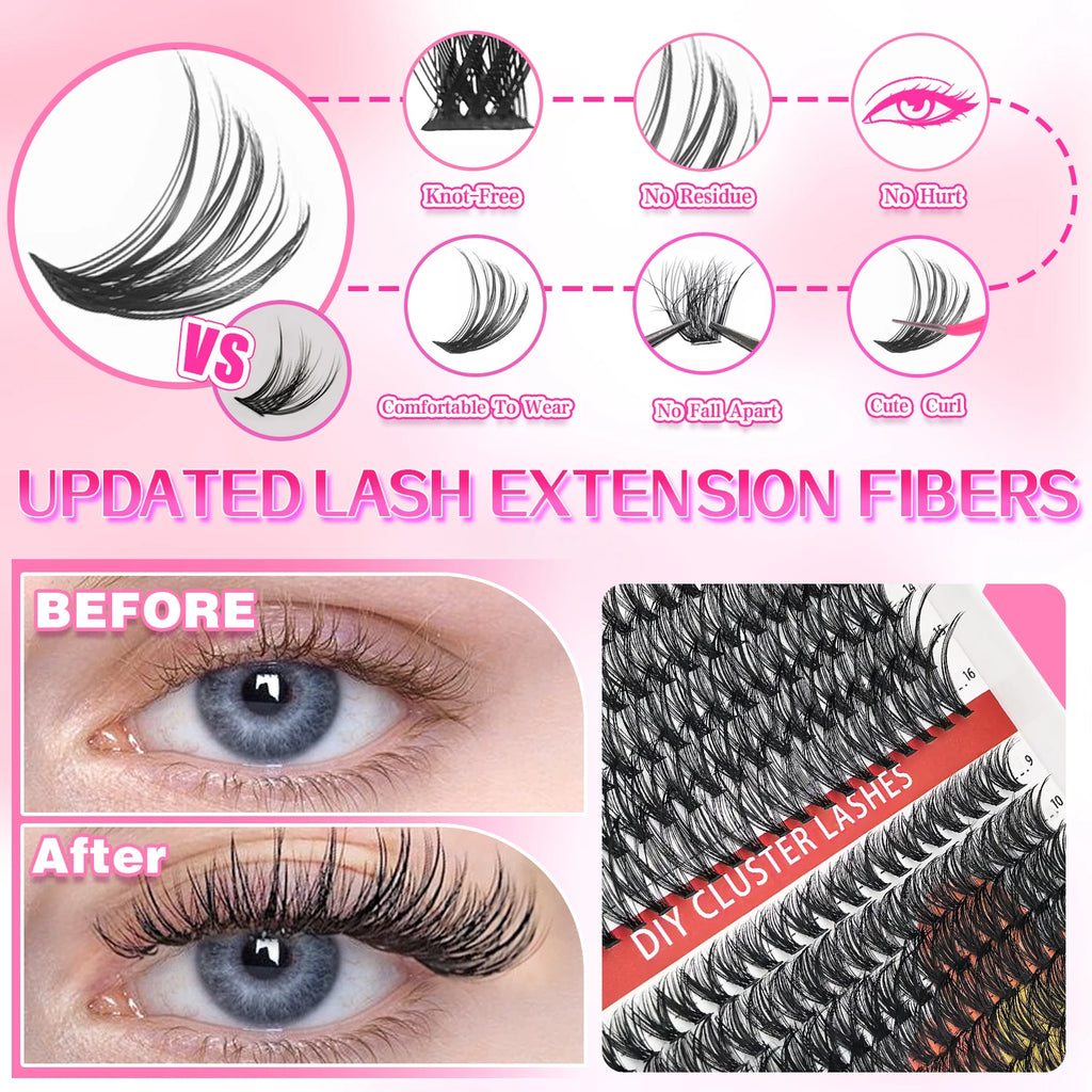 DIY Individual Cluster Lashes Kit – 30D/40D/50D Wispy Eyelash Extension Set with Bond & Seal