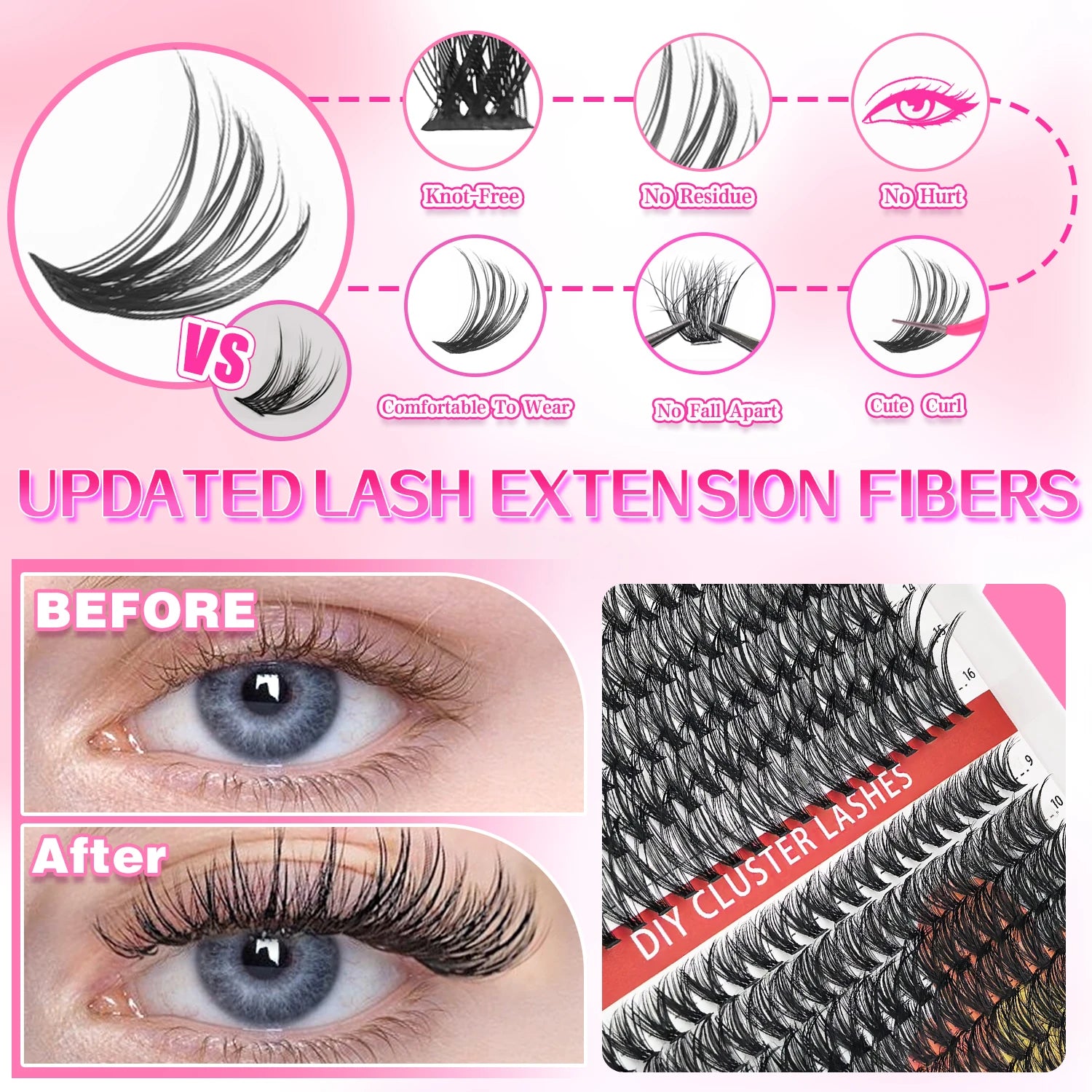 DIY Individual Cluster Lashes Kit – 30D/40D/50D Wispy Eyelash Extension Set with Bond & Seal