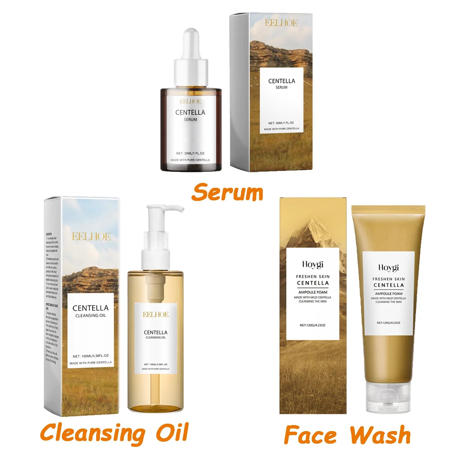 Centella Skincare Set – Face Wash, Cleansing Oil & Serum for Soothing, Hydrating & Glowing Skin
