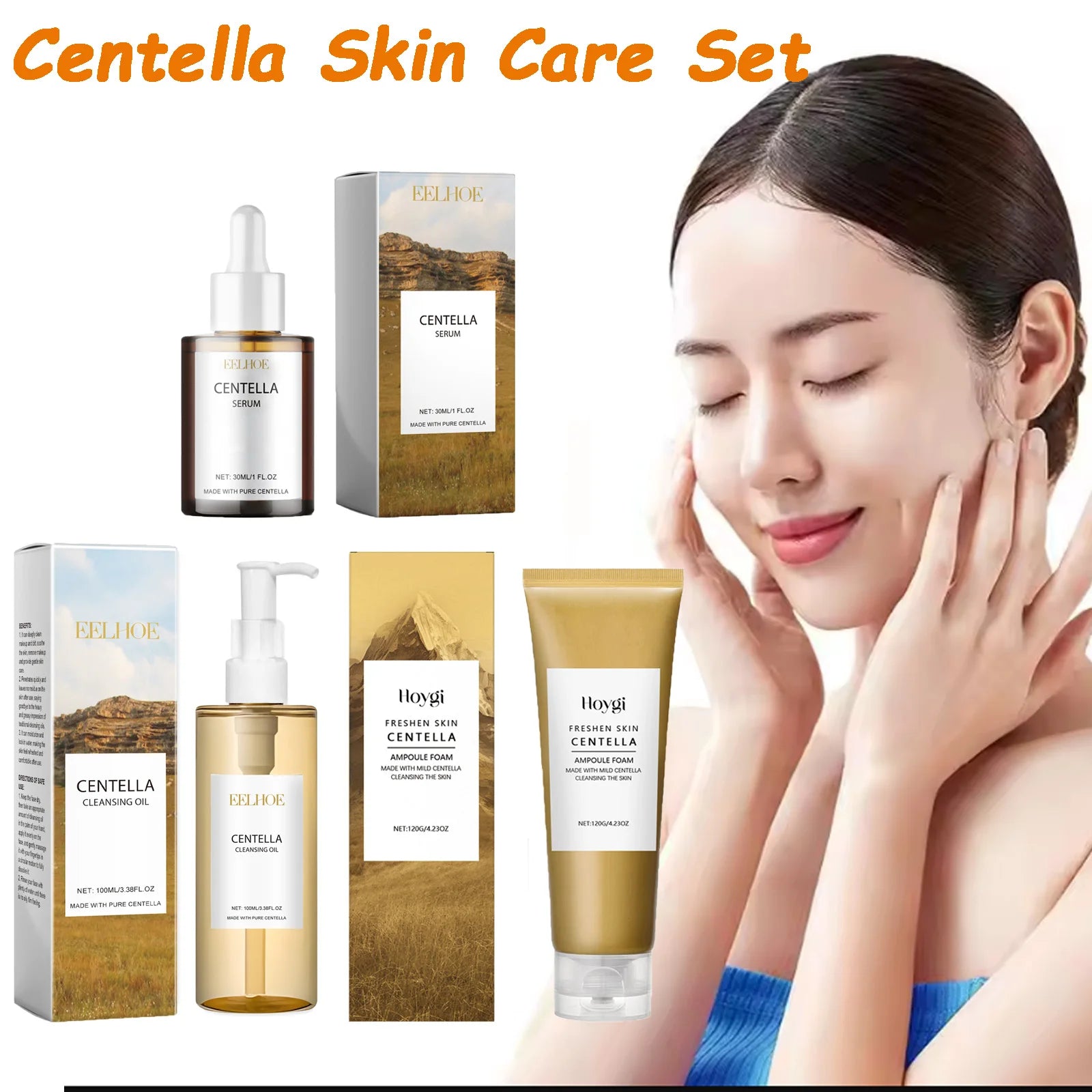 Centella Skincare Set – Face Wash, Cleansing Oil & Serum for Soothing, Hydrating & Glowing Skin