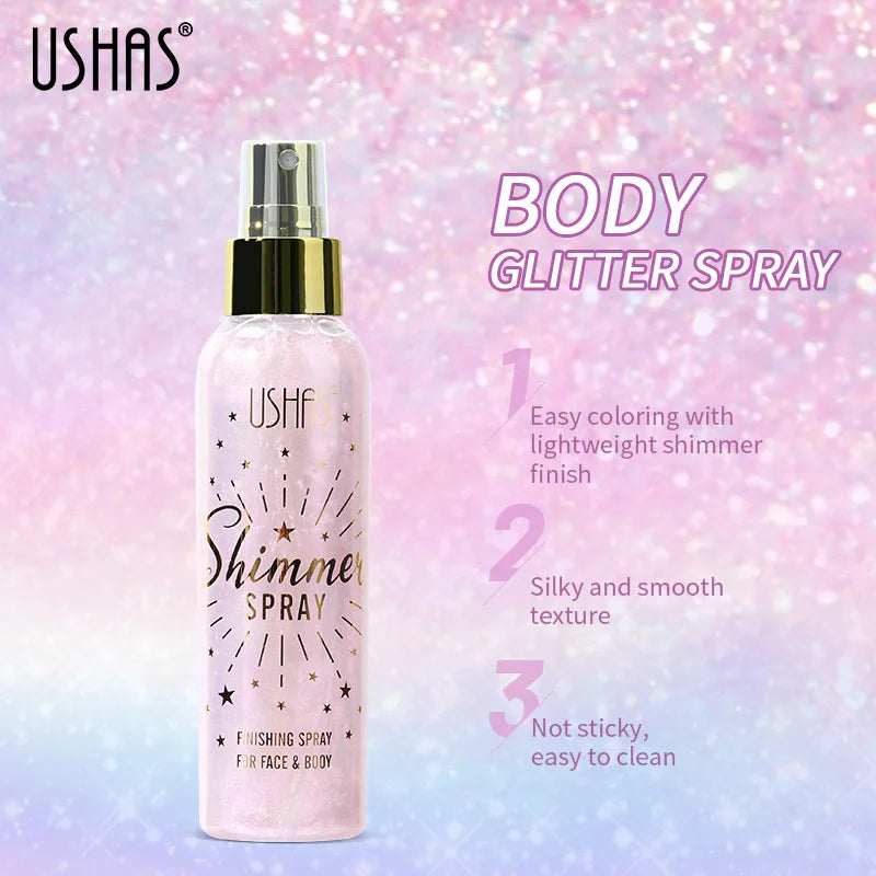 USHAS Body Glitter Spray – Lightweight Shimmer for Face & Body