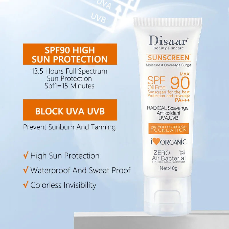 SPF 90+ Waterproof Sunscreen – Broad Spectrum UV Protection for Face & Body | Lightweight Sunblock Cream