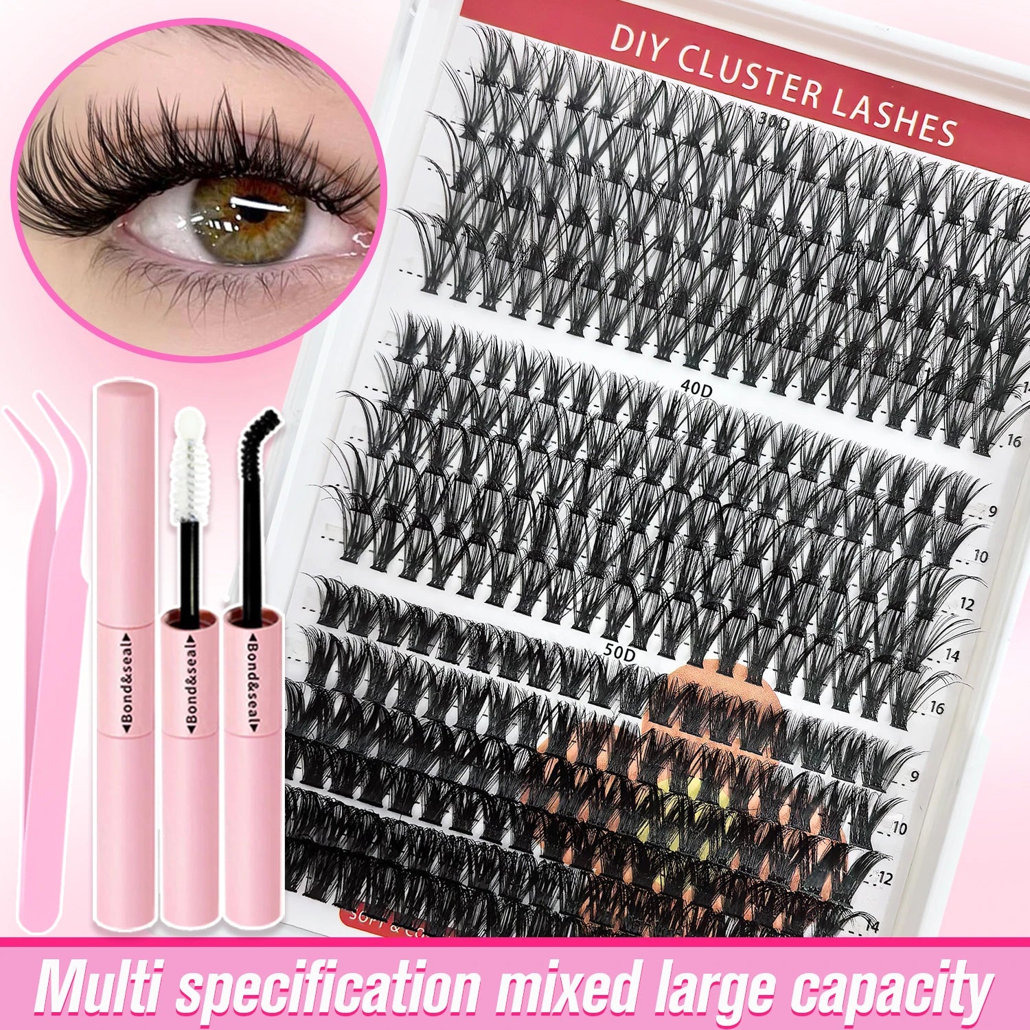 DIY Individual Cluster Lashes Kit – 30D/40D/50D Wispy Eyelash Extension Set with Bond & Seal