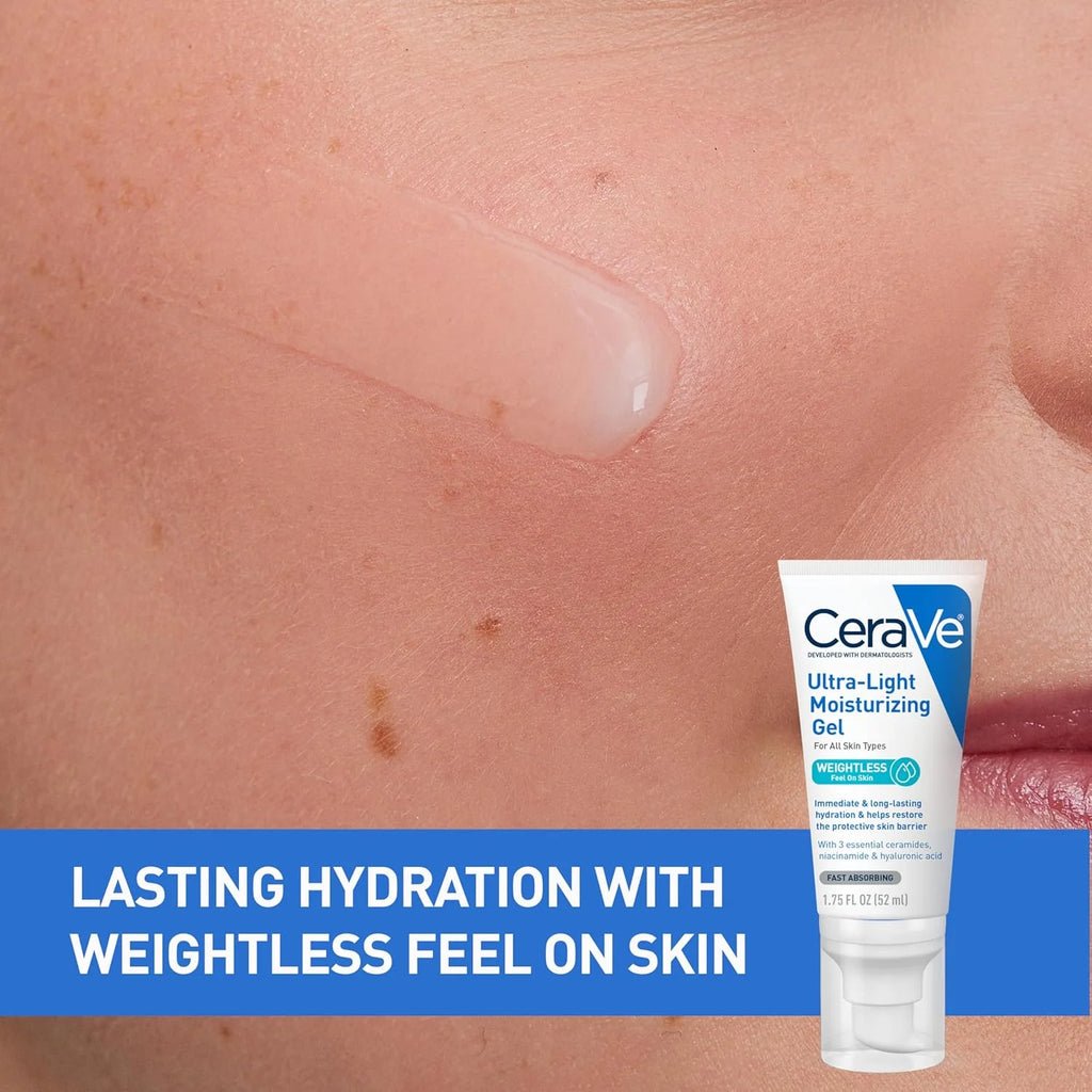 Ultra-Light Hydrating Face Moisturizer Gel – Ceramides, Niacinamide & Hyaluronic Acid | Oil-Free & Fragrance-Free | 1.75 Fl Oz