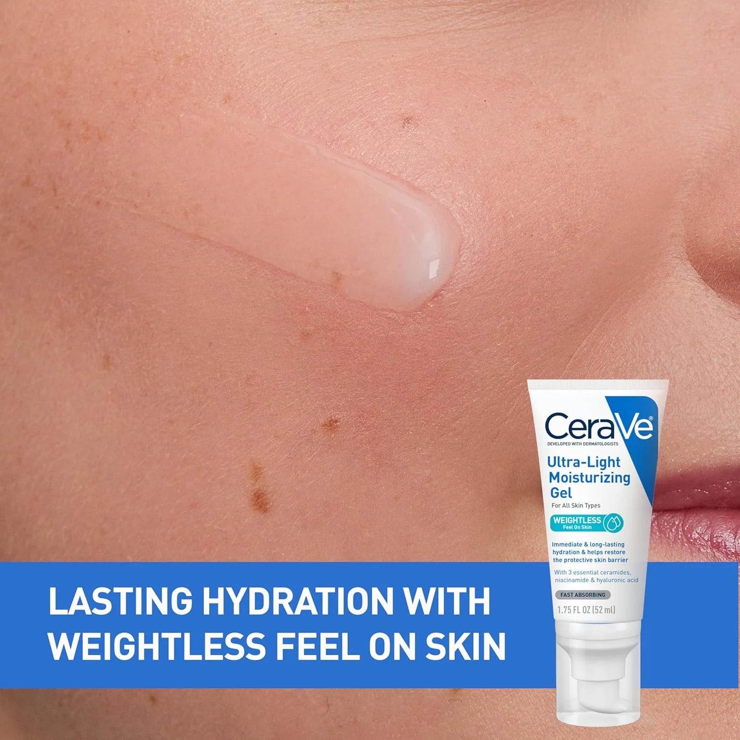 Ultra-Light Hydrating Face Moisturizer Gel – Ceramides, Niacinamide & Hyaluronic Acid | Oil-Free & Fragrance-Free | 1.75 Fl Oz