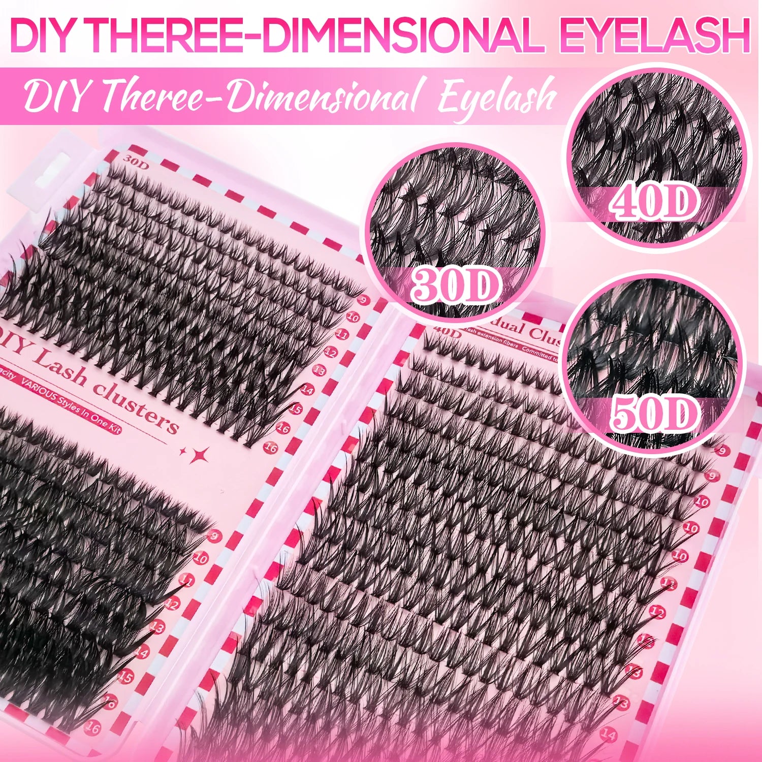 DIY Individual Cluster Lashes Kit – 30D/40D/50D Wispy Eyelash Extension Set with Bond & Seal