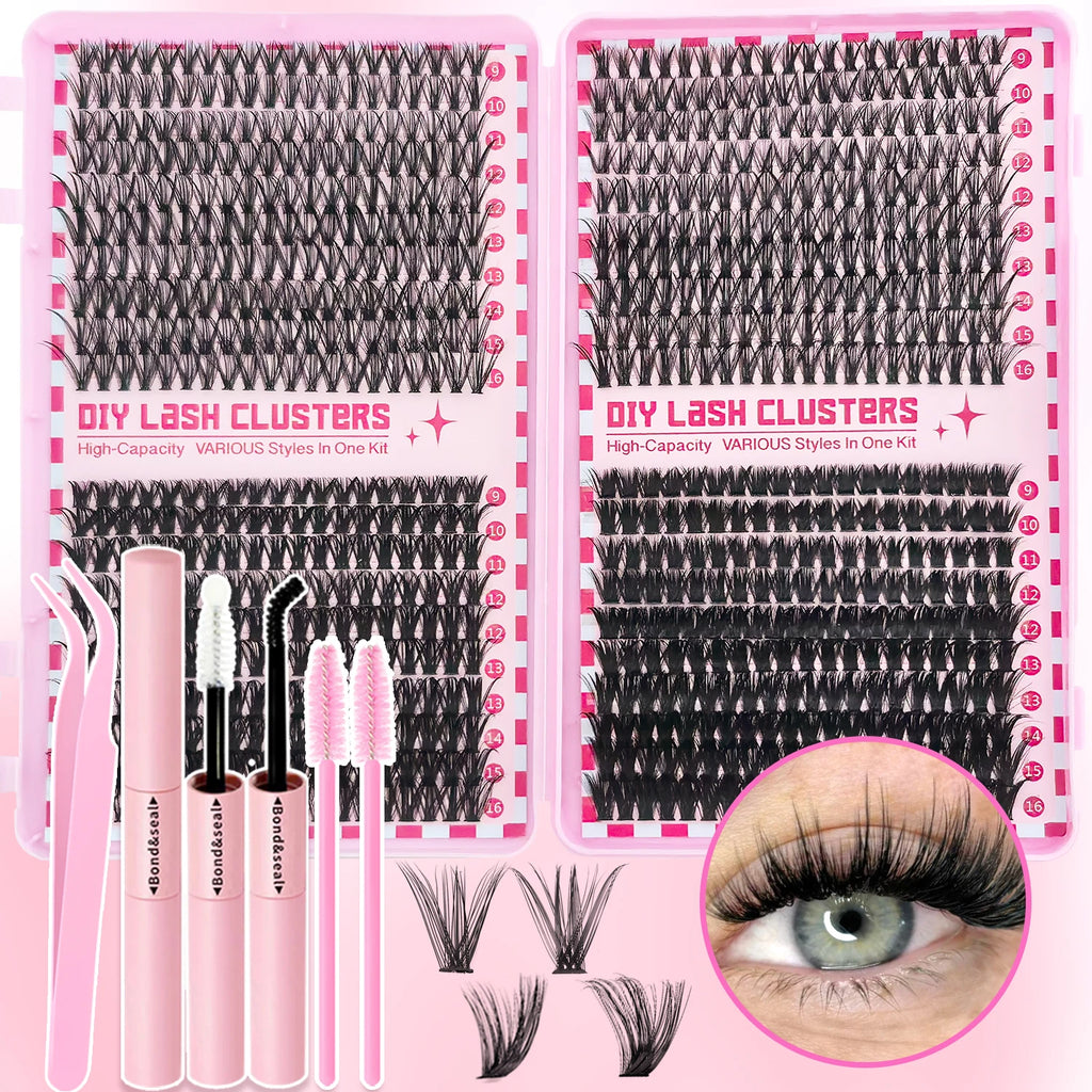 DIY Individual Cluster Lashes Kit – 30D/40D/50D Wispy Eyelash Extension Set with Bond & Seal