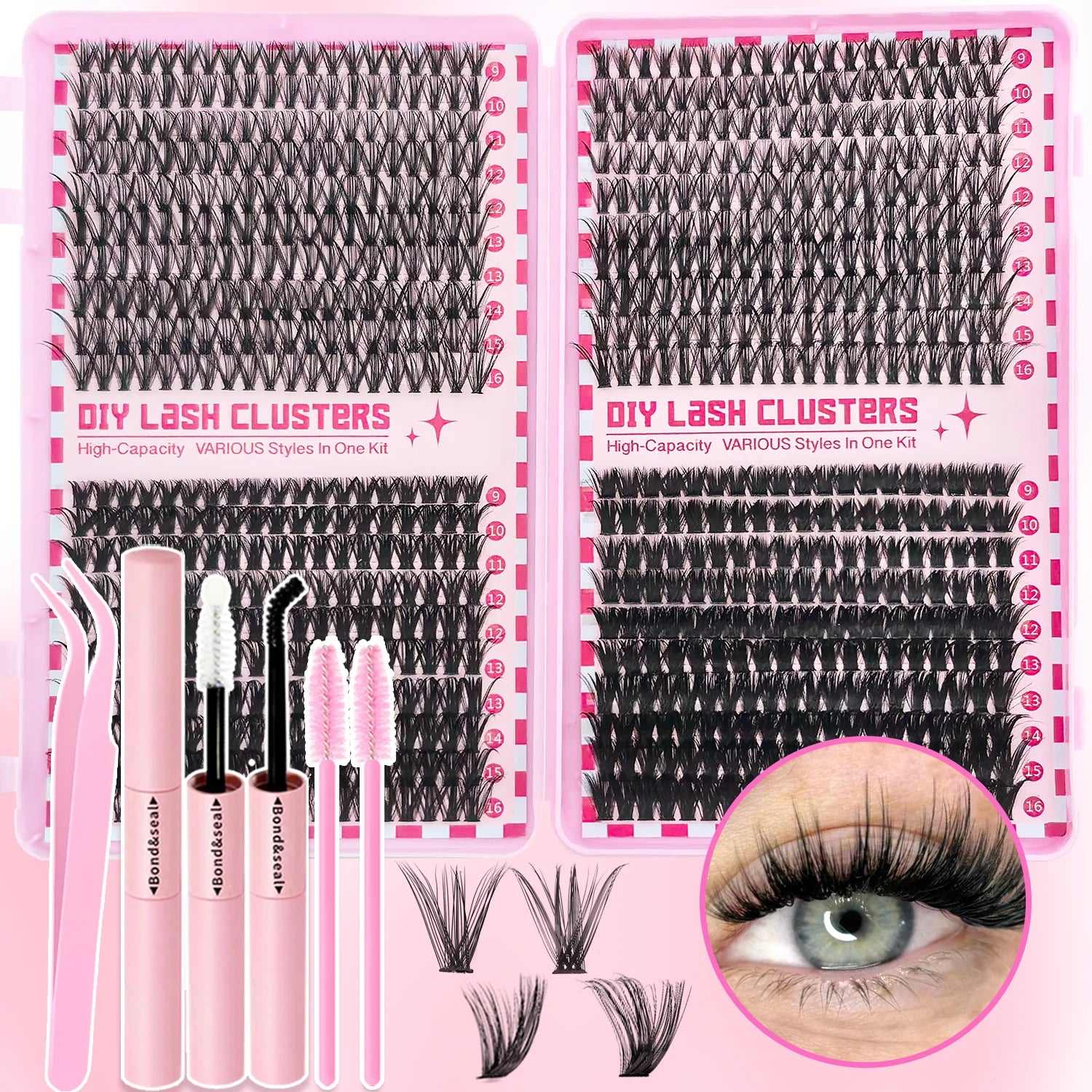 DIY Individual Cluster Lashes Kit – 30D/40D/50D Wispy Eyelash Extension Set with Bond & Seal