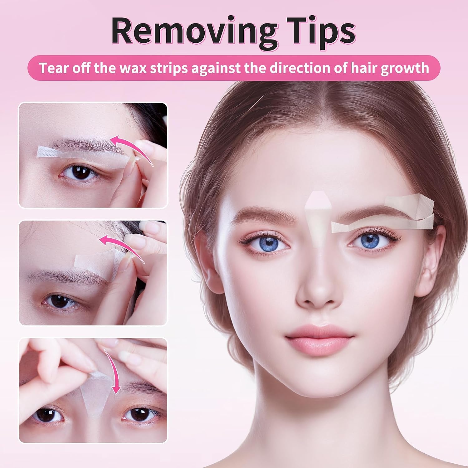 Facial Wax Strips for Hair Removal - Eyebrow Wax Strips at Home - 24 Strip, 4 Calming Oil Wipes for All Skin Types for Women