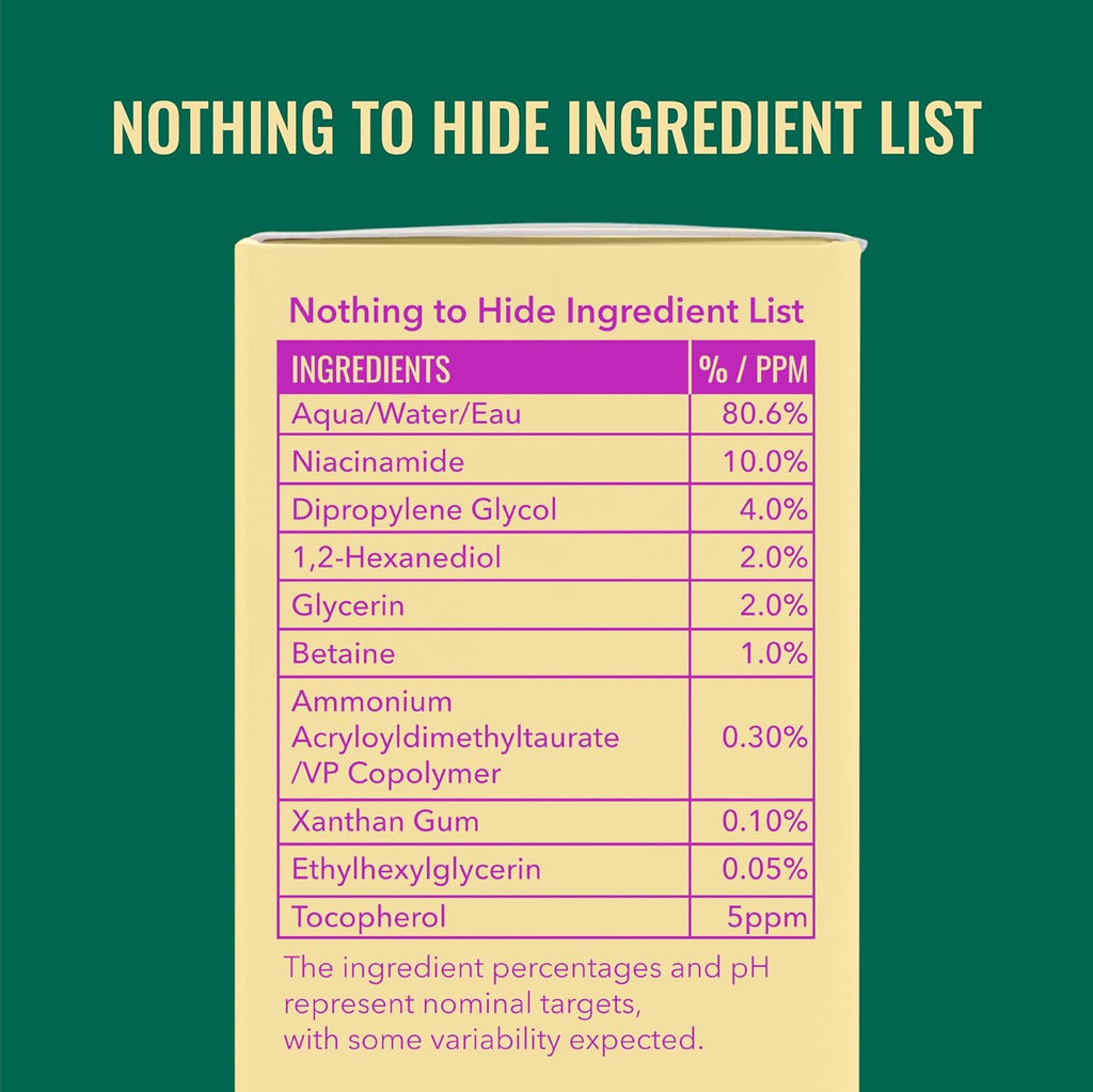 Niacinamide Serum 10%, Pore & Texture Serum, 1 Fl Oz | 10% Niacinamide Serum to Refine Skin Texture and Minimize the Look of Pores. Non-Comedogenic.