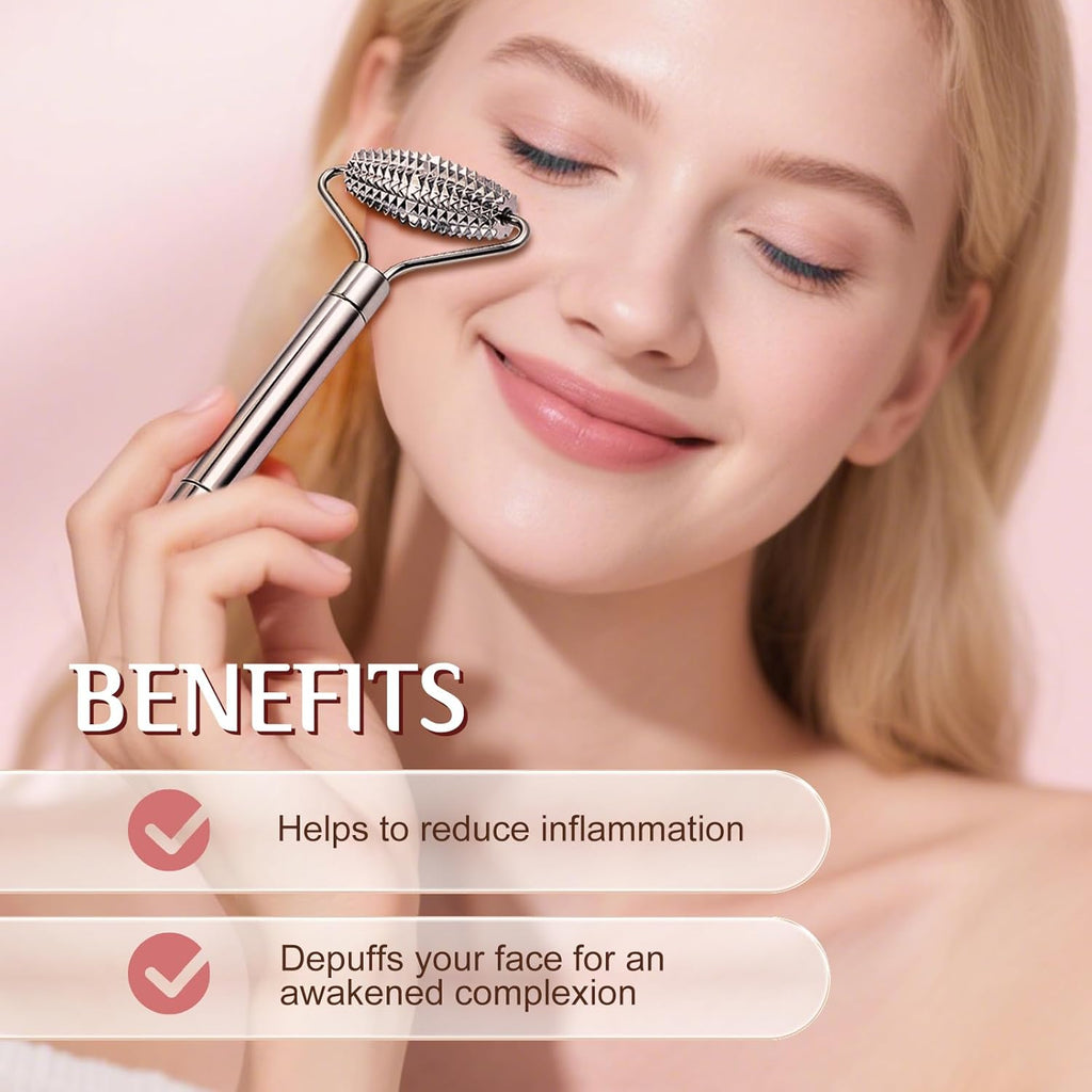 Gua Sha Facial Tools and Face Roller Set, Stainless Steel Facial Sculpting Eyes Roller Guasha for Face, Chin & Jawline Sculpting,Skin Care (Silver)