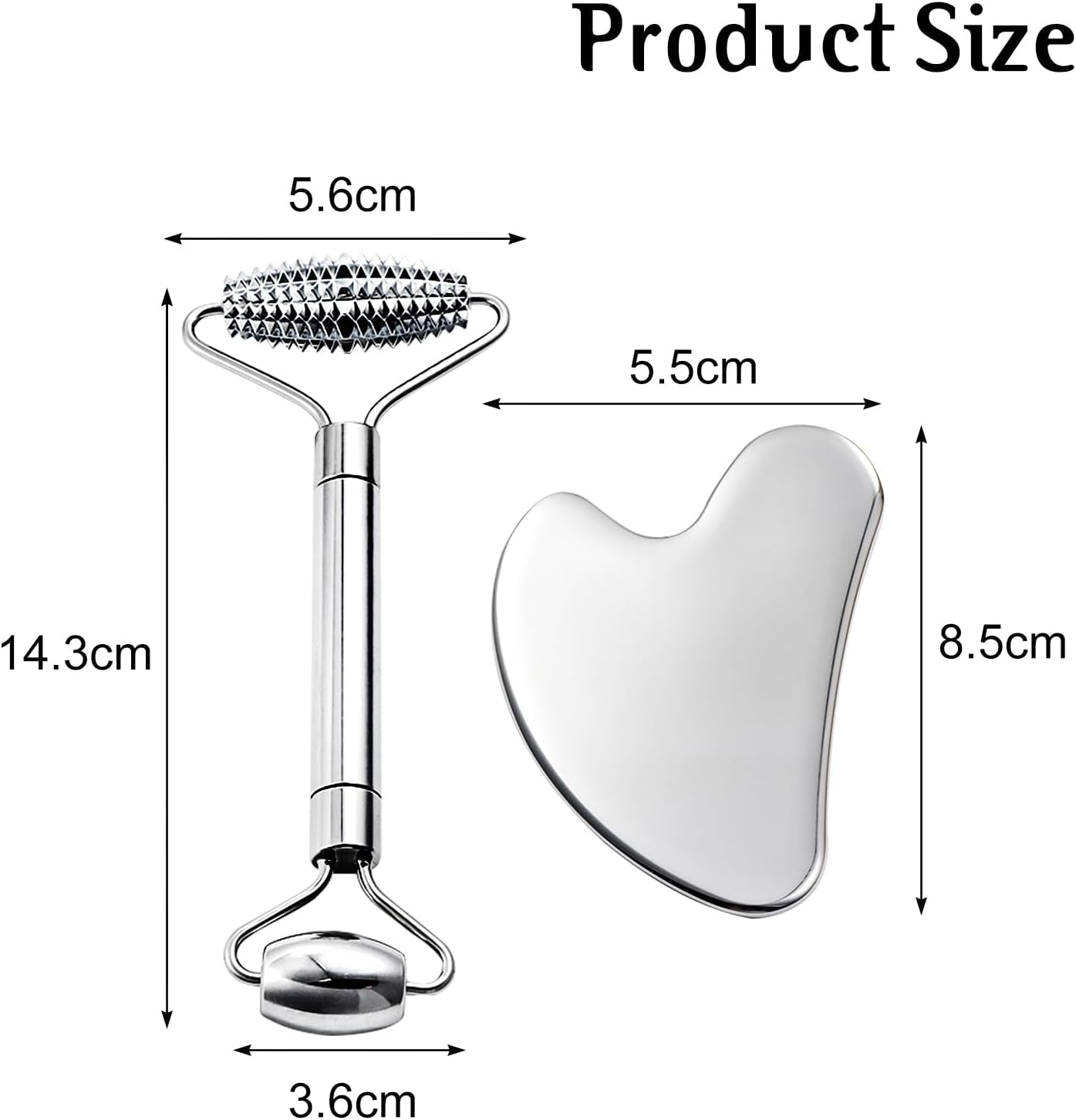 Gua Sha Facial Tools and Face Roller Set, Stainless Steel Facial Sculpting Eyes Roller Guasha for Face, Chin & Jawline Sculpting,Skin Care (Silver)
